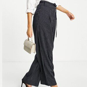 🖤 River Island Stripe Wide Leg Tie Waist Pants – Navy | US 6 (S)